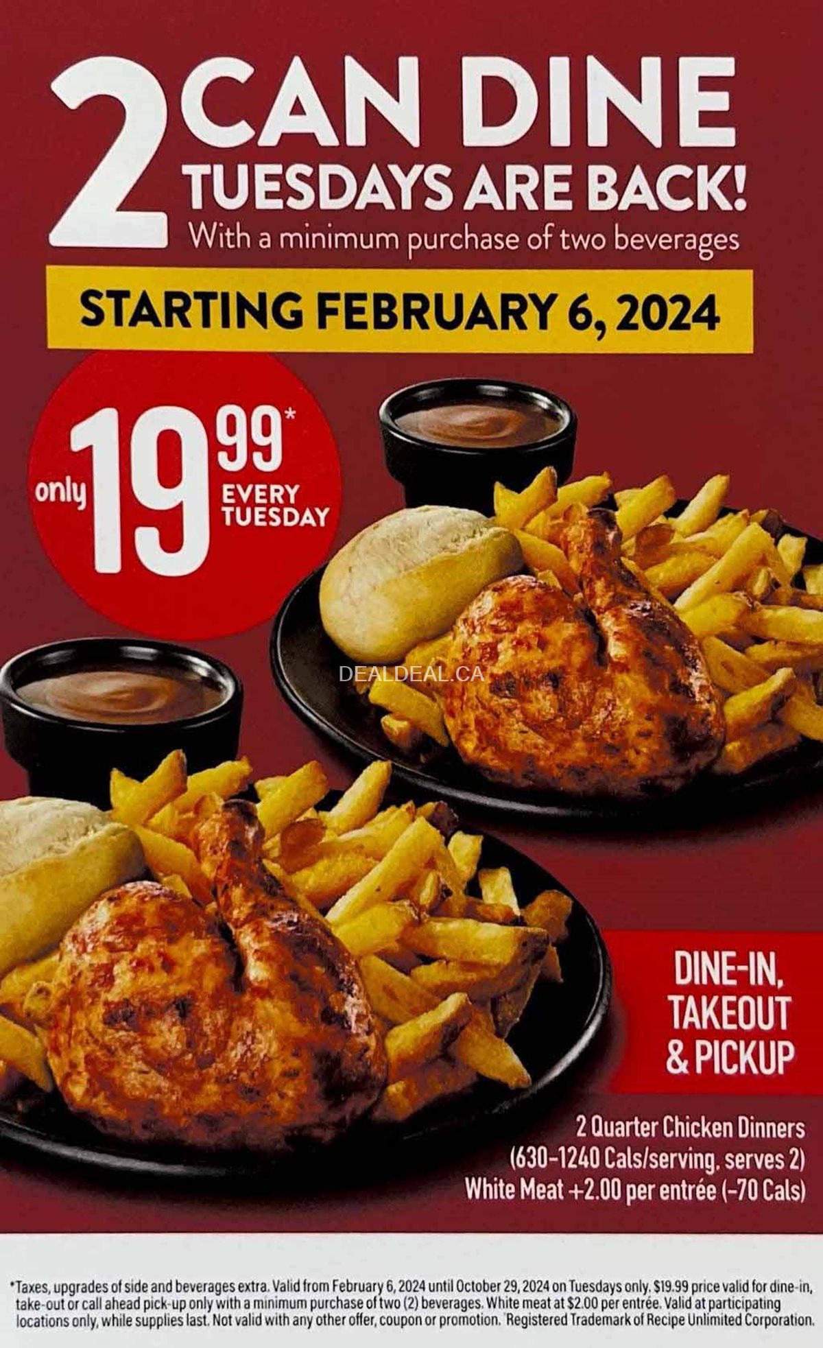 2 Can Dine Tuesdays for 19.99 at Swiss Chalet