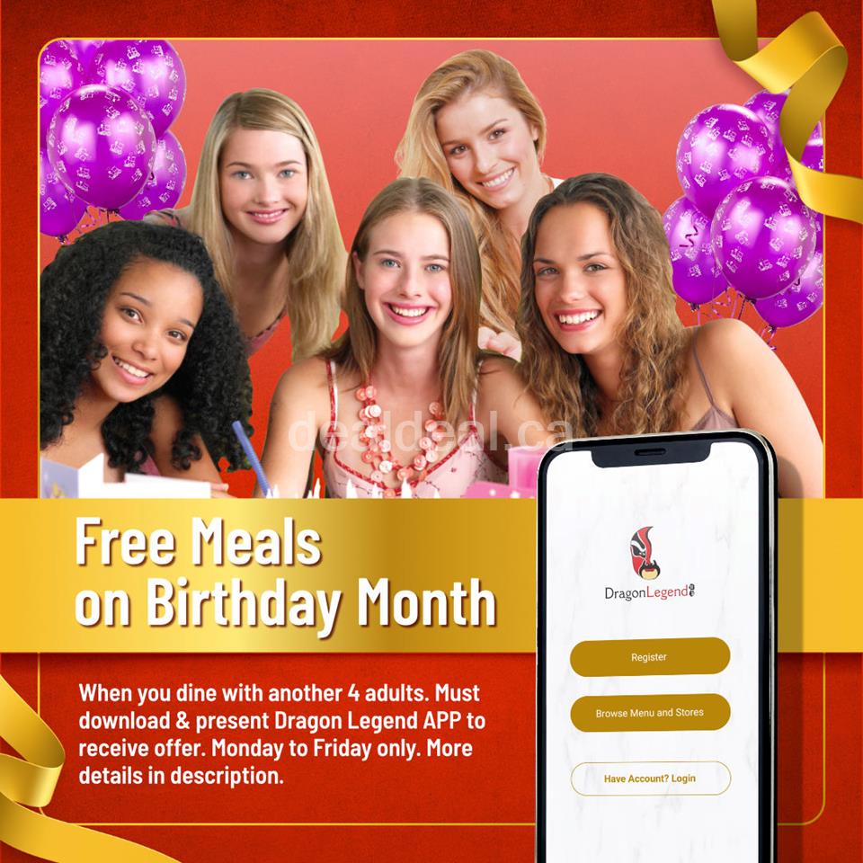 Free Meals on Birthday Month at Dragon Legend