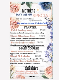 Celebrate your Mother's Day with our Special Menu at Thornton Arms pub
