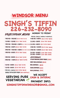 Singhs Tiffin Windsor Menu