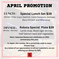 April Promotion at Nami Japanese Restaurant