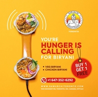 Buy 1 and Get 1 free at Bawarchi Biryanis Toronto