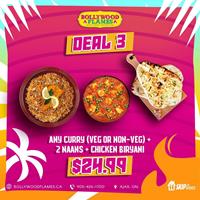 Any Curry (Veg or Non-Veg), 2 Naans, and Chicken Biryani for $24.99 at Bollywood Flames